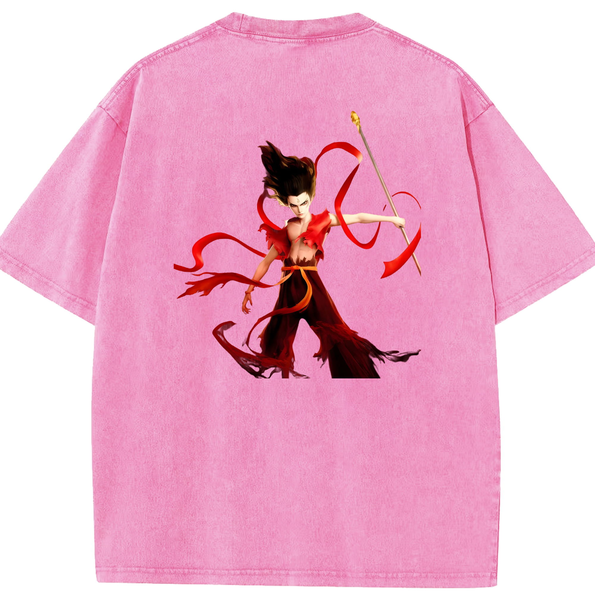 （画像用） Ne Zha 2 ナタ 魔童の大暴れ 綿100% ヴィンテージ風 半袖Tシャツ（背面プリント）